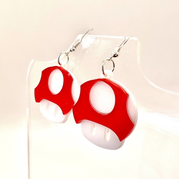 Mushroom Earrings - Mario Earrings - Retro Earrings - Y2K Earrings - Hippie Earr - Picture 5 of 8